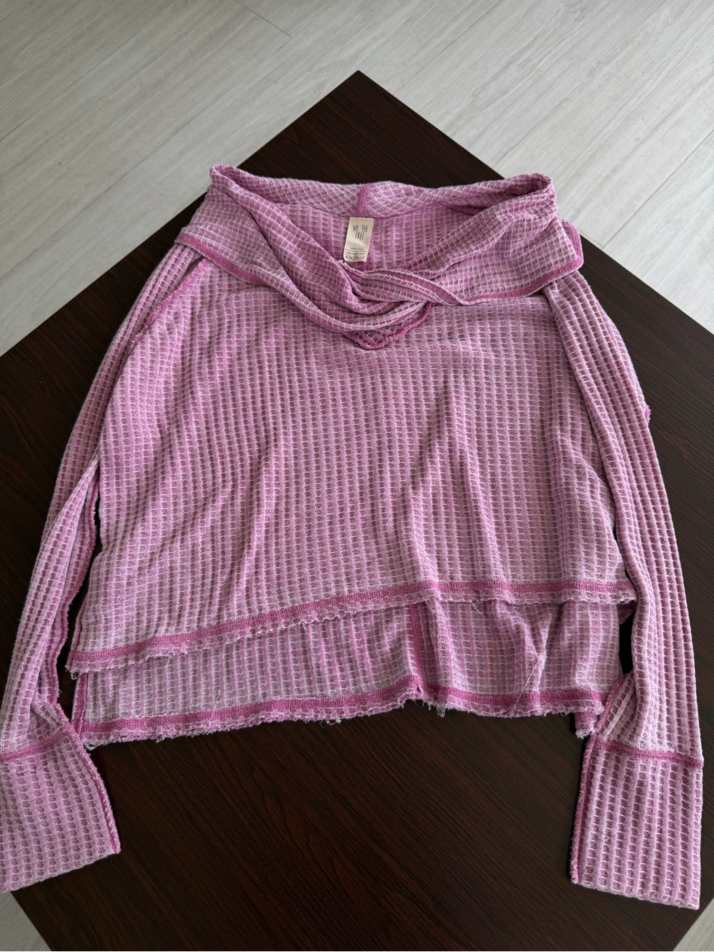 We The Free Light Pink Waffle Funnel Neck Long Sleeve Top